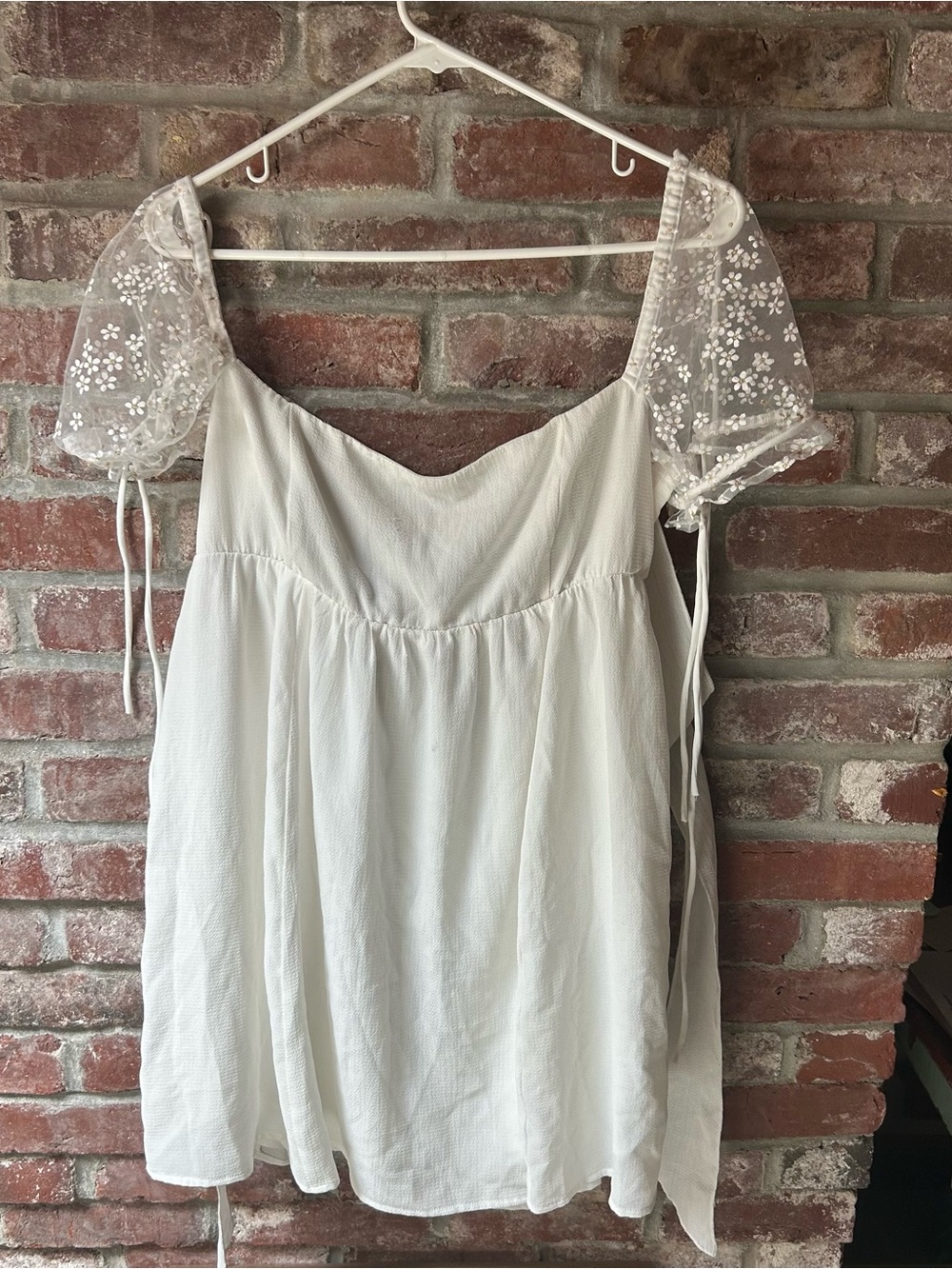 White Puff Sleeve Babydoll Dress - Unbranded